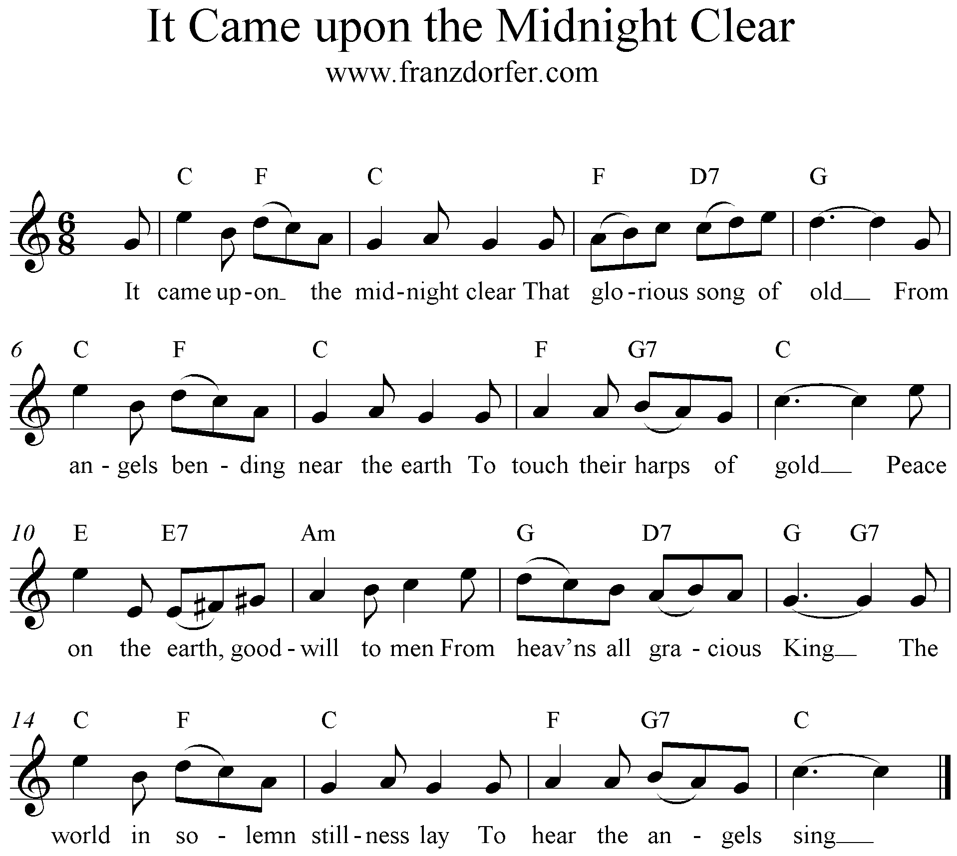 C-Dur, It Came Upon the Midnight Clear, Noten, freesheetmusic